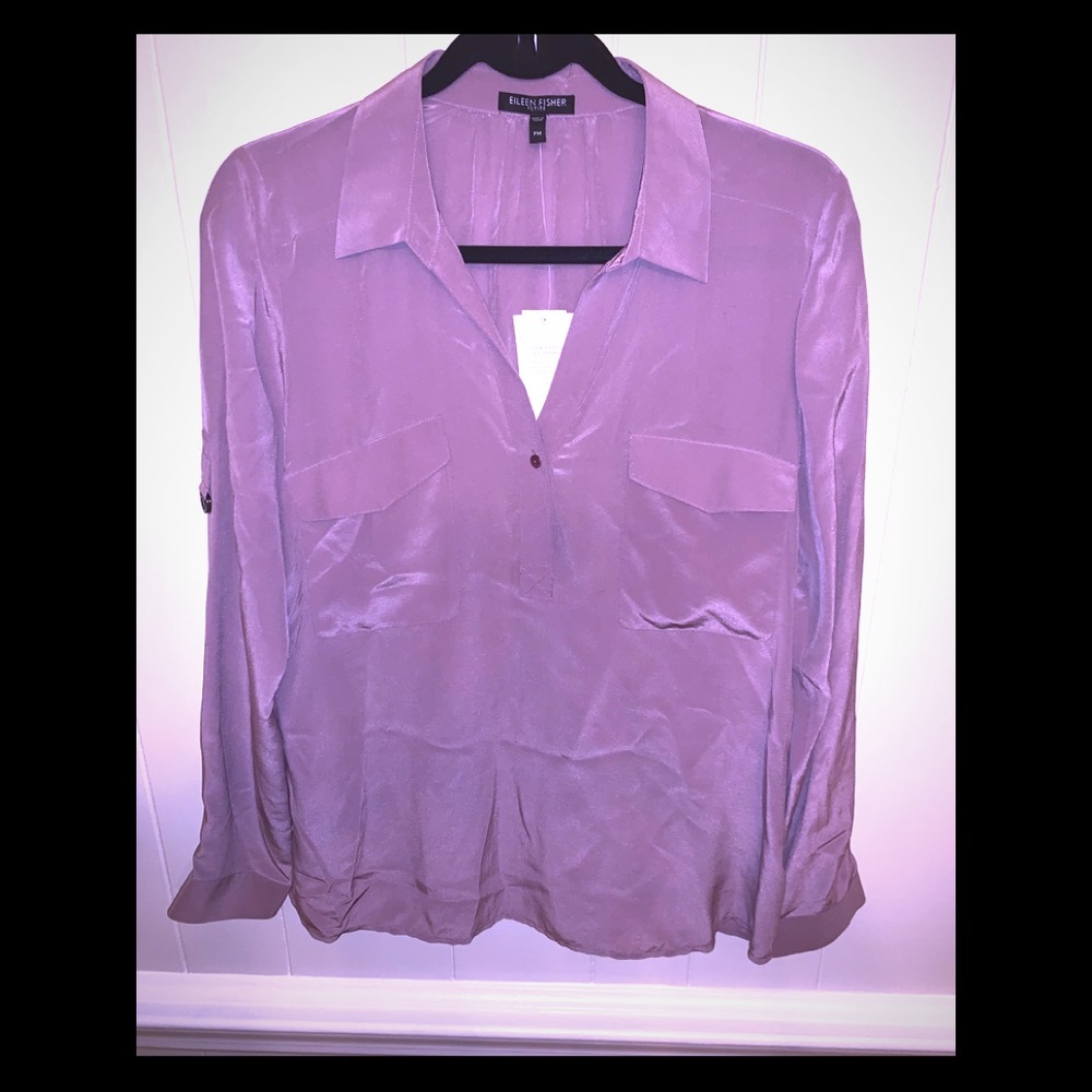 NWT- Eileen Fisher Mauve Silk Button Down Blouse